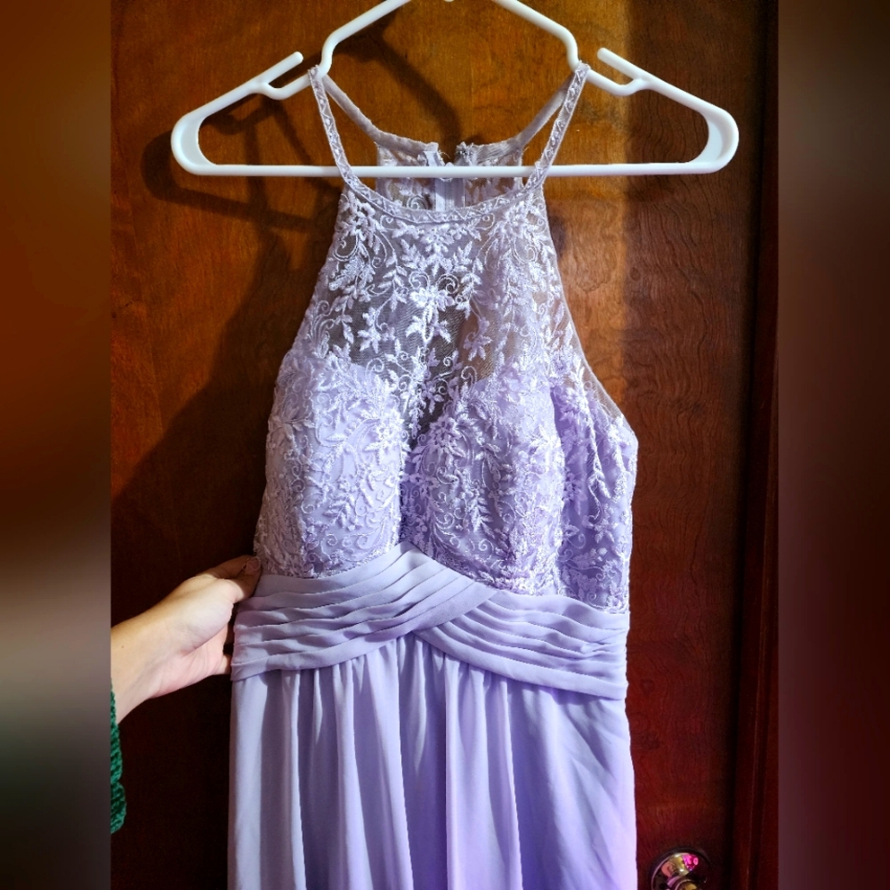 Illusion Lace Halter Lavender Formal dress - Size 14 Morilee